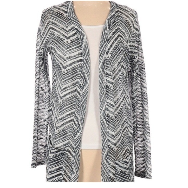 Aeropostale Womens Small Blue White Chevron Open Front Longline Cardigan Sweater